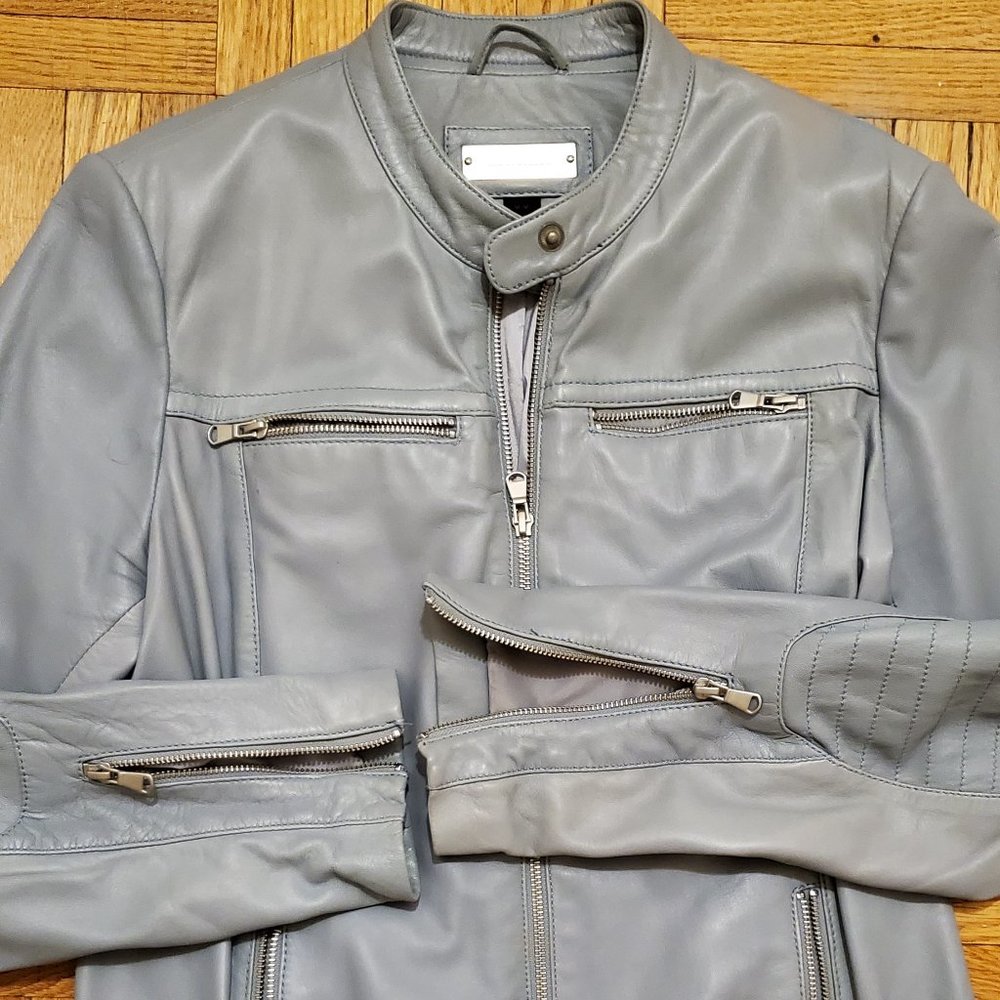 Danier Blue Leather Jacket Size Medium
